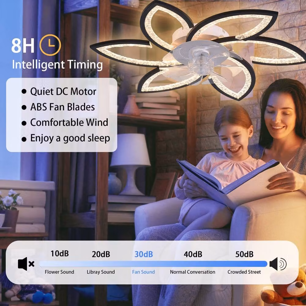 NIVOR Modern 4-Light LED Ceiling Fan with Remote Control and Timer, White and Black, Diameter: 50 cm – 3