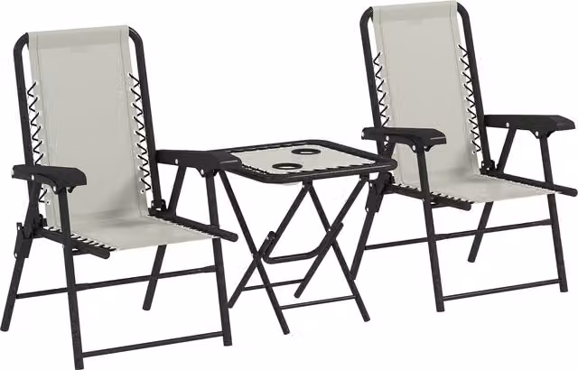 Outsunny Three-Piece Modern Garden Table and Chair Set with Glass Top in White – 1