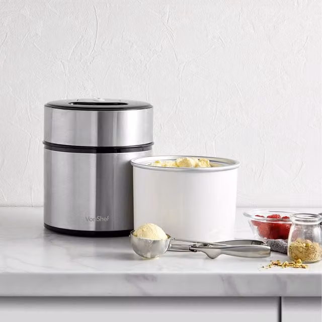 VonShef Stainless Steel Ice Cream Maker Machine, Silver
