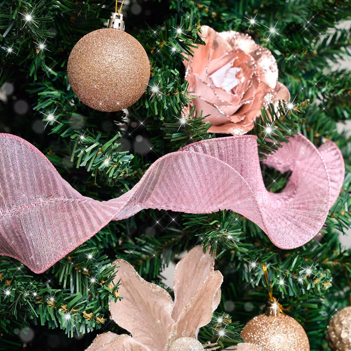 Melody Maison Hot Pink Sparkle Ruffle Christmas Tree Ribbon, 2.7m – 4