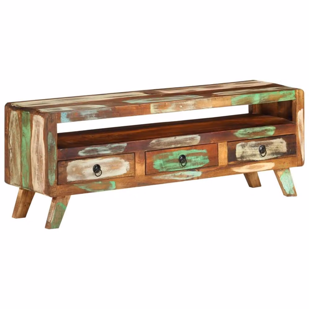 Berkfield Home Multicolour Rustic TV Cabinet in Solid Reclaimed Wood W/D/H: 110 x 30 x 40 cm – 2
