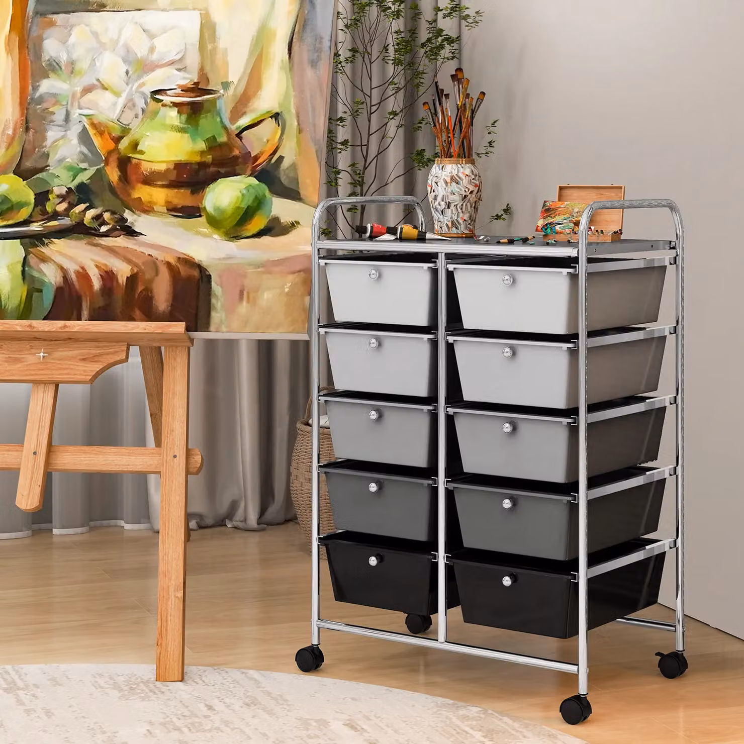 Costway 10 Drawer Mobile Storage Trolley Utility Cart in Black – 3