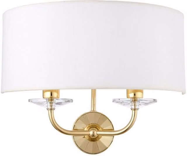 Loops Dimmable Twin Wall Light in Brass and White Fabric Shade