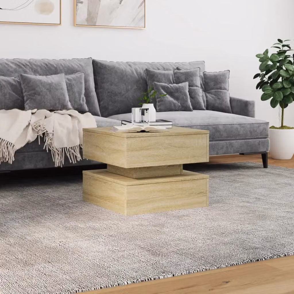 Berkfield Home Modern Square Coffee Table with LED Lights in Sonoma Oak Brown, W/D/H: 50 x 50 x 40 cm – 3