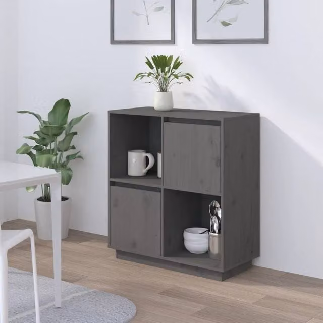 Berkfield Home Grey Solid Wood Pine Sideboard W/D/H: 74 x 35 x 80 cm – 1