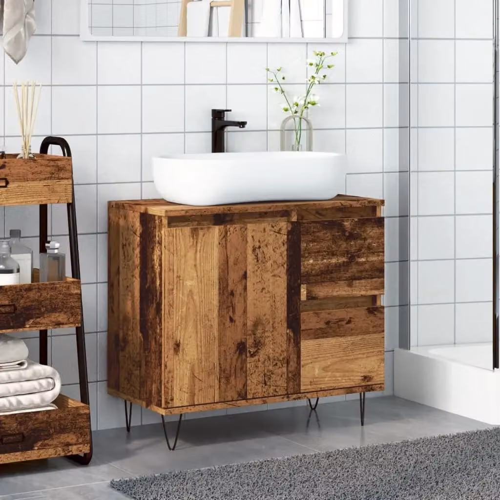Berkfield Home Sink Cabinet in Old Wood Brown, W/D/H: 65 x 33 x 60 cm – 3