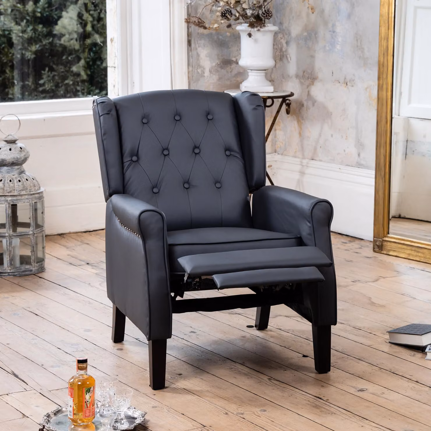 Artemis Home Galena Classic Recliner Armchair in Grey Synthetic Leather with Solid Wood Frame – 2
