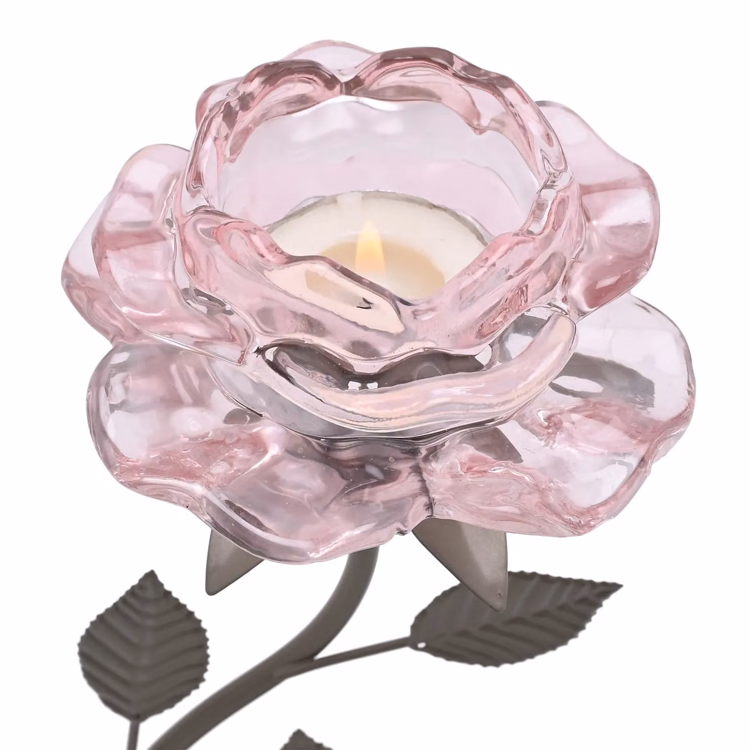 Hestia Pink Glass Rose Single Stem Candle Holder on Taupe Base – 2