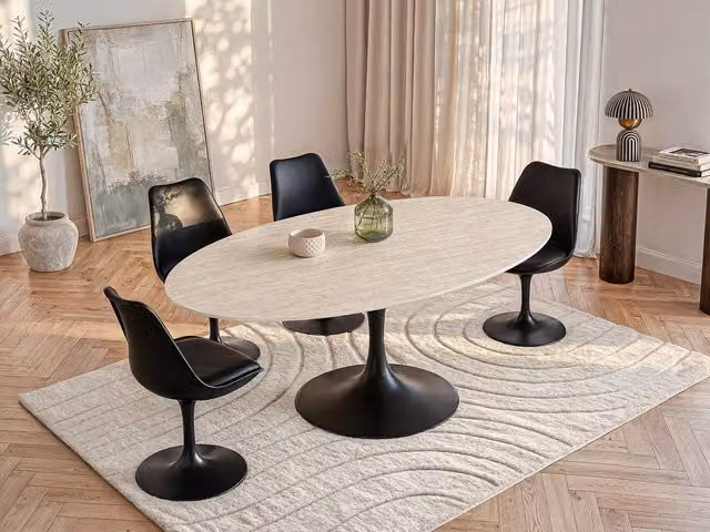 Vente-unique Oval Ceramic and Black Metal Dining Table for 8 People, Beige, W/D/H: 240 x 120 x 78 cm – 1
