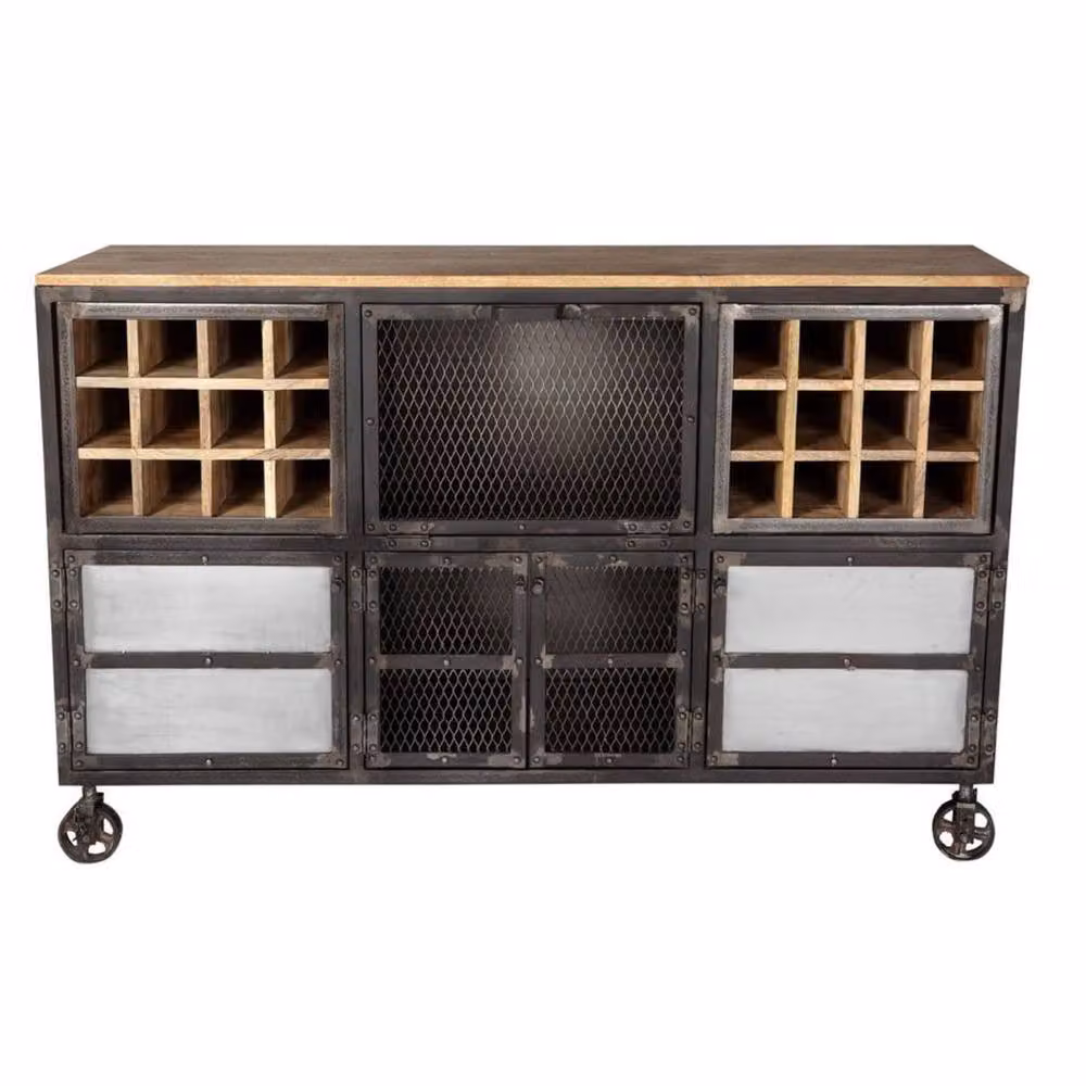 Wyld Haus Hanko Industrial Reclaimed Wood and Metal Wine Cabinet in Brown – 2