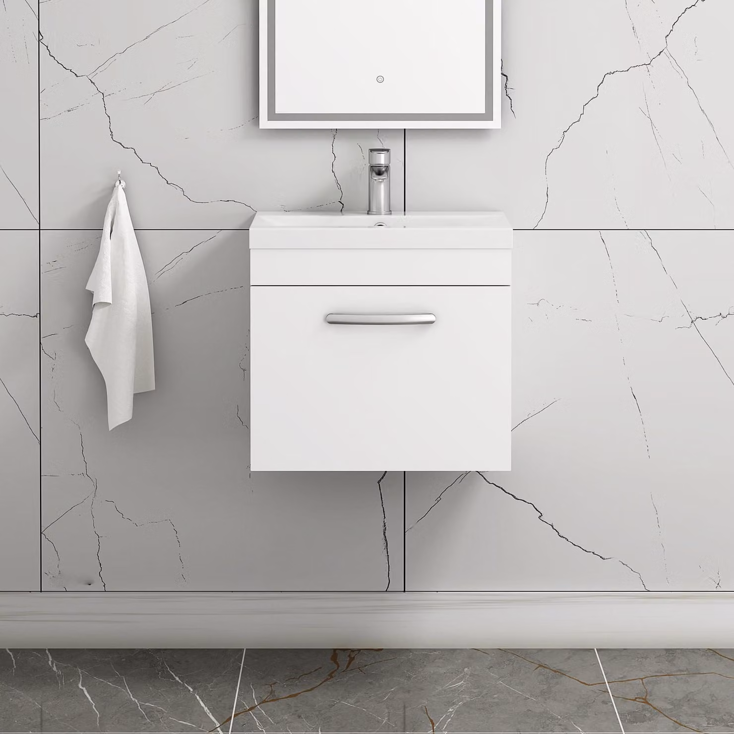 Royal Bathrooms Turin Wall Mounted Bathroom Vanity Unit with Soft Close Doors and Internal Drawers, White Glossy