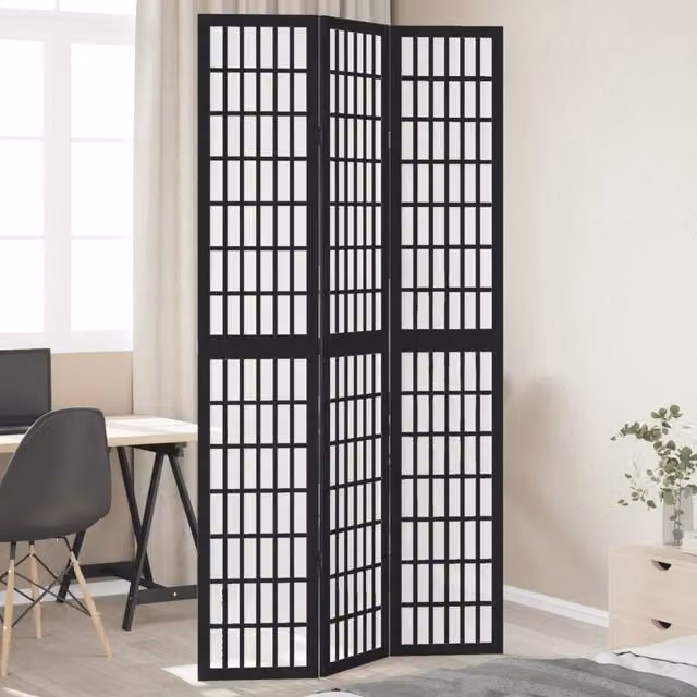 Berkfield Home 3 Panel Room Divider in Black Solid Paulownia Wood