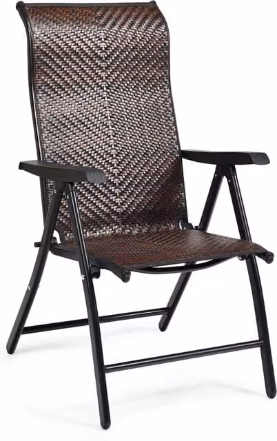 Costway Modern Reclining Rattan Chair with Armrests in Brown