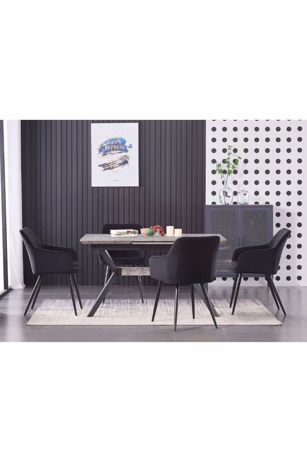 Life Interiors Set of 4 Camden Modern Velvet Dining Chairs with Armrests and Black Metal Legs in Black – 4