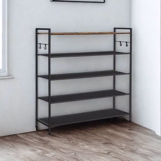Pirlo Plush 5 Tier Industrial Shoe Rack and Hallway Storage Organiser in Brown – 1
