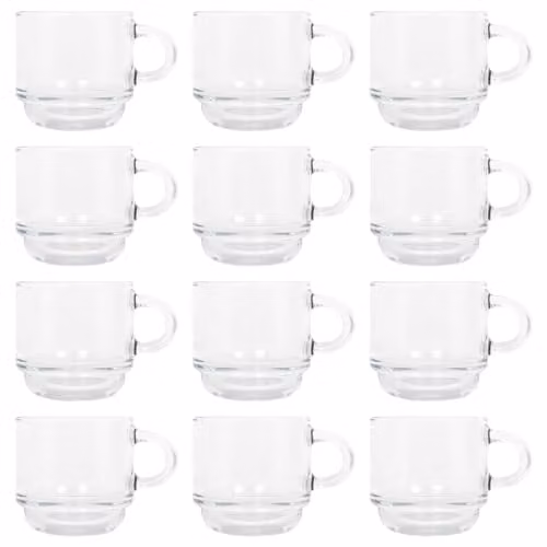 LAV Cozy Stacking Glass Espresso Cups, 90ml, Pack of 12, Transparent