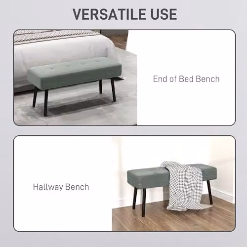 HOMCOM Corduroy End of Bed Bench in Green with Metal Legs – 5