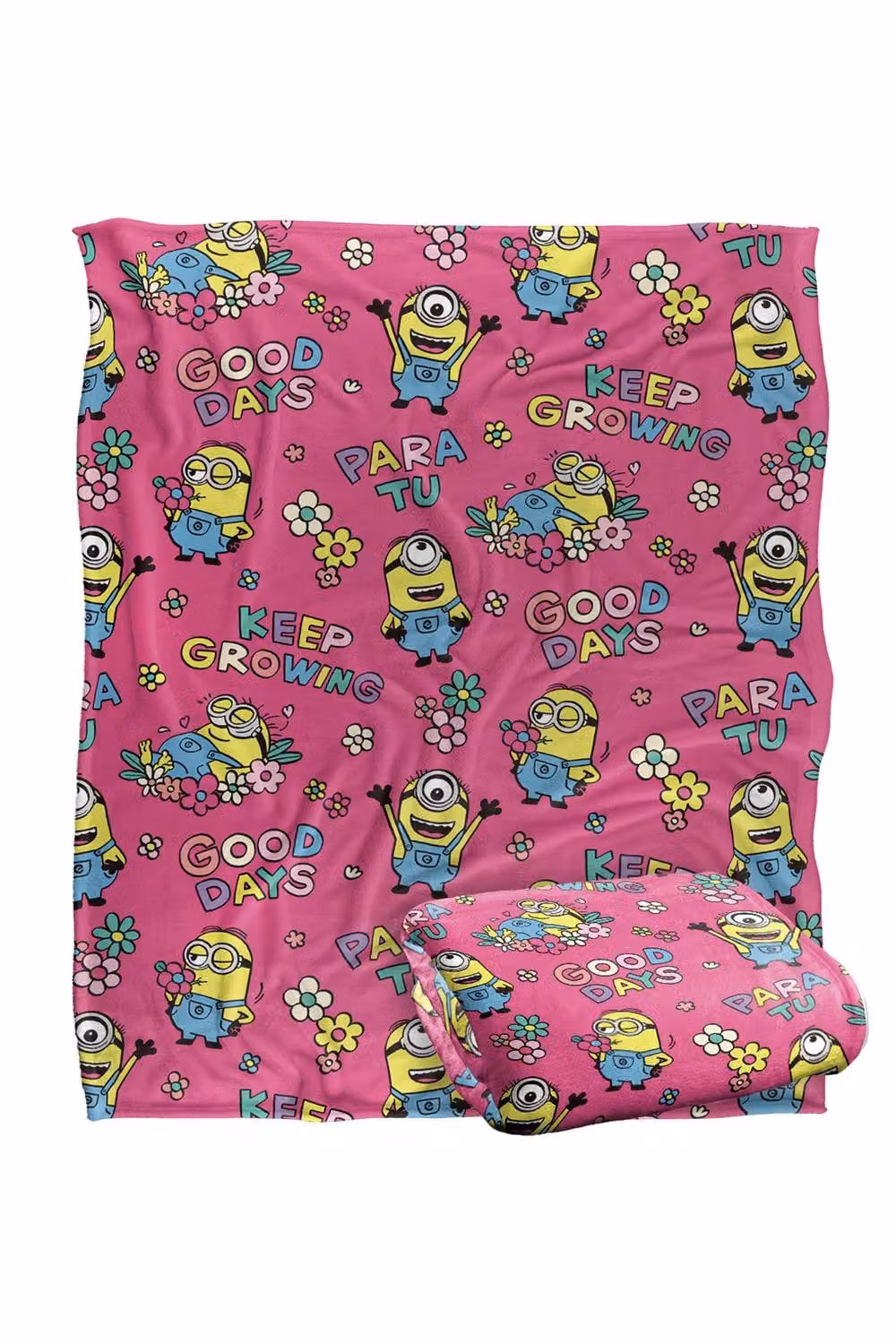 NBCU Minions Keep Growing Pink Flowers Throw Blanket, Multicolour, W: 152 cm, D: 127 cm – 2