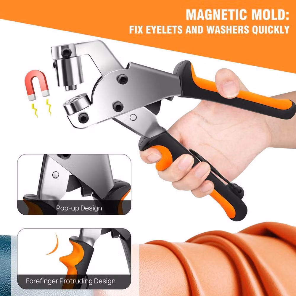VOGREX Eyelet Pliers Hole Punch Tool Kit with 500 Eyelets for Crafts, Orange Stainless Steel – 4
