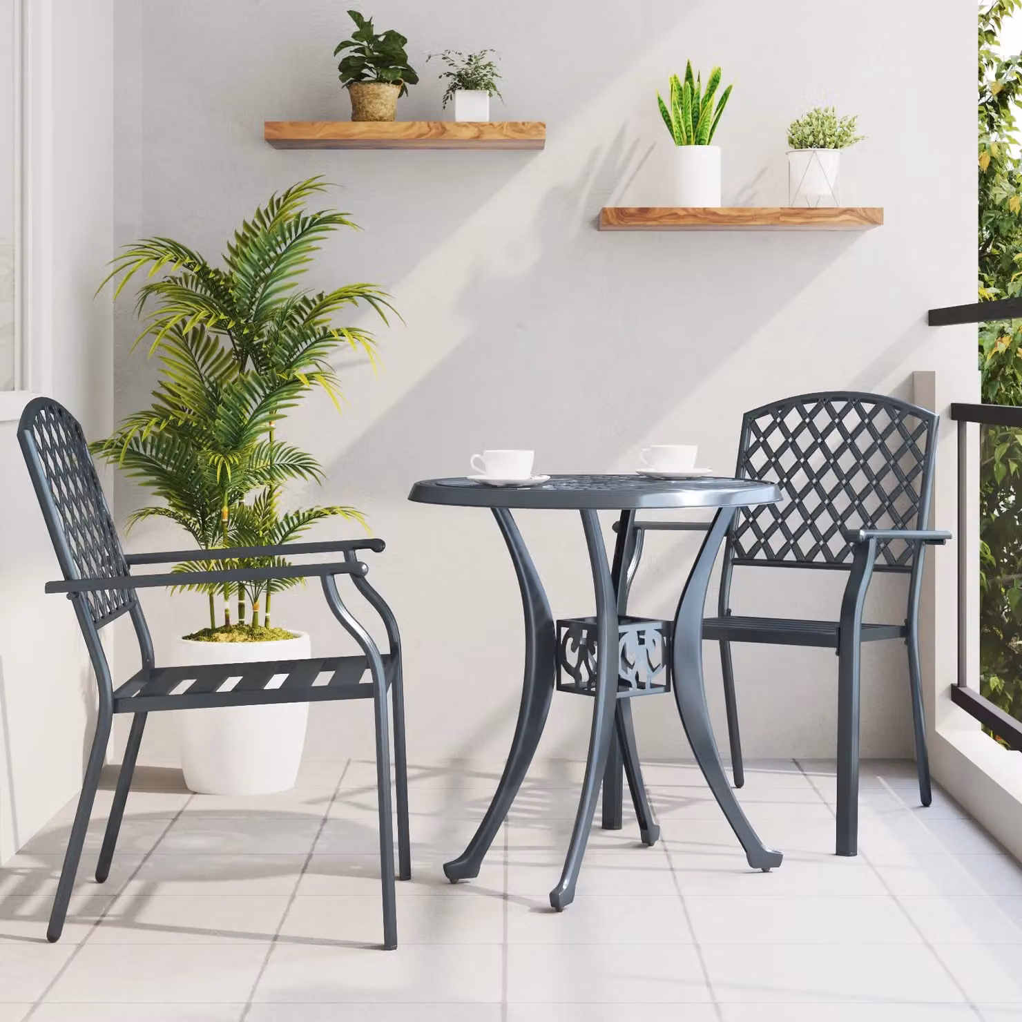 Berkfield Home Stackable Anthracite Grey Steel Garden Chairs, 2 Piece Set – 3