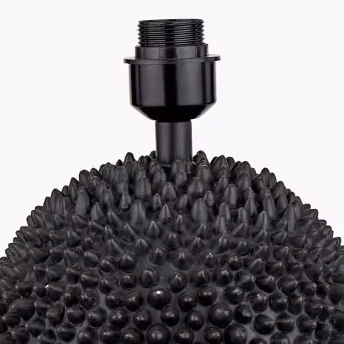 Ruma Black Ceramic Sea Urchin Table Lamp with White Handloom Cylinder Shade – 3