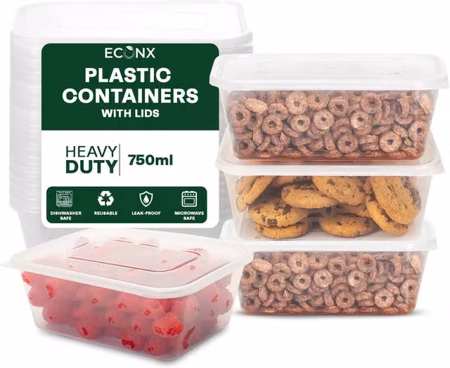 ECONX Transparent Plastic Food Storage Containers, 0.75 l, Pack of 25