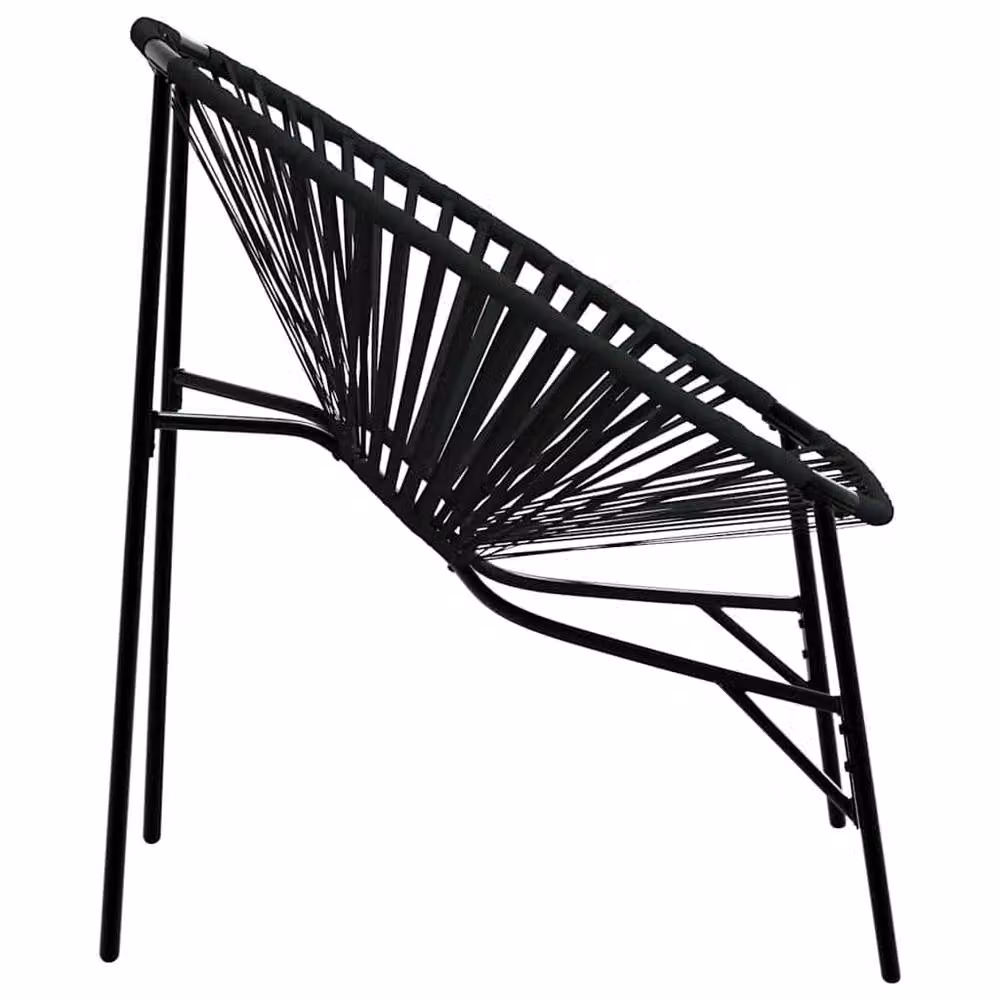 Berkfield Home 3 Piece Black Poly Rattan Garden Chair Set with Metal Frame – 1