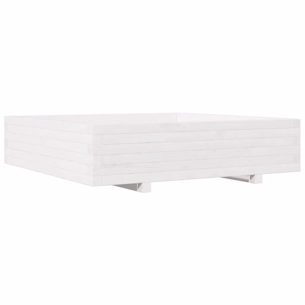 Berkfield Home White Solid Wood Pine Garden Planter Tub W: 100 cm, D: 100 cm, H: 26.5 cm – 2
