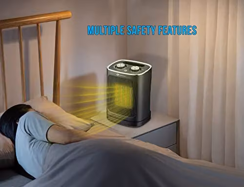 PureMate 1800W Ceramic Fan Heater in Black with Adjustable Thermostat, Tilt Protection and Overheat Protection – 5