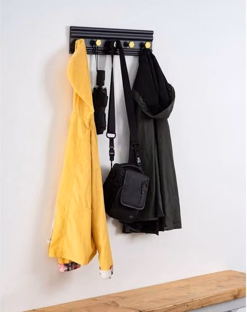 EONLION Modern 5 Hook Wall Mounted Coat Rack in Matt Black and Gold, Width: 50 cm