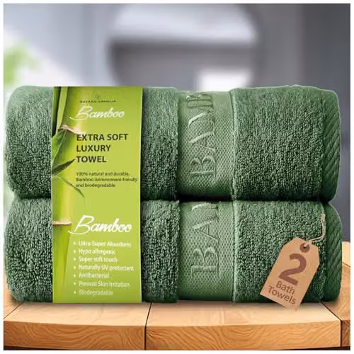 Gaveno Cavailia 2 Pack Green Bamboo and Cotton Large Bath Towels, 500 GSM, W: 70 cm, H: 120 cm – 1