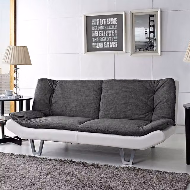 Lewis 3 Seater Grey Fabric Click-Clack Sofa Bed with Chrome Hairpin Legs