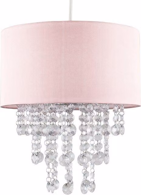 ValueLights Jesmond Pink Ceiling Pendant with Crystal and Fabric Droplets