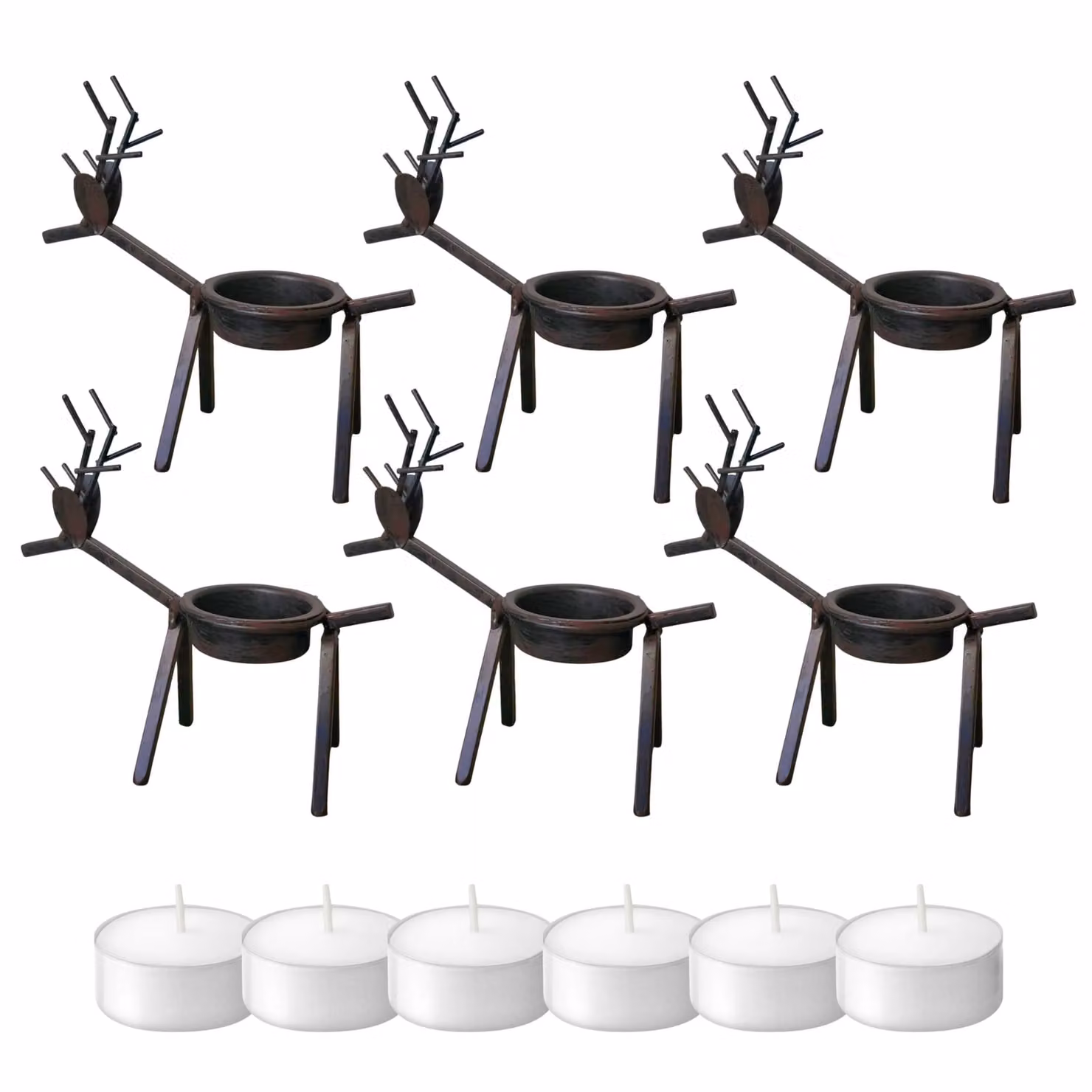 Marco Paul Set of 6 Metal Reindeer Tealight Candle Holders with Tealights, Brown Rustic Decor – 2