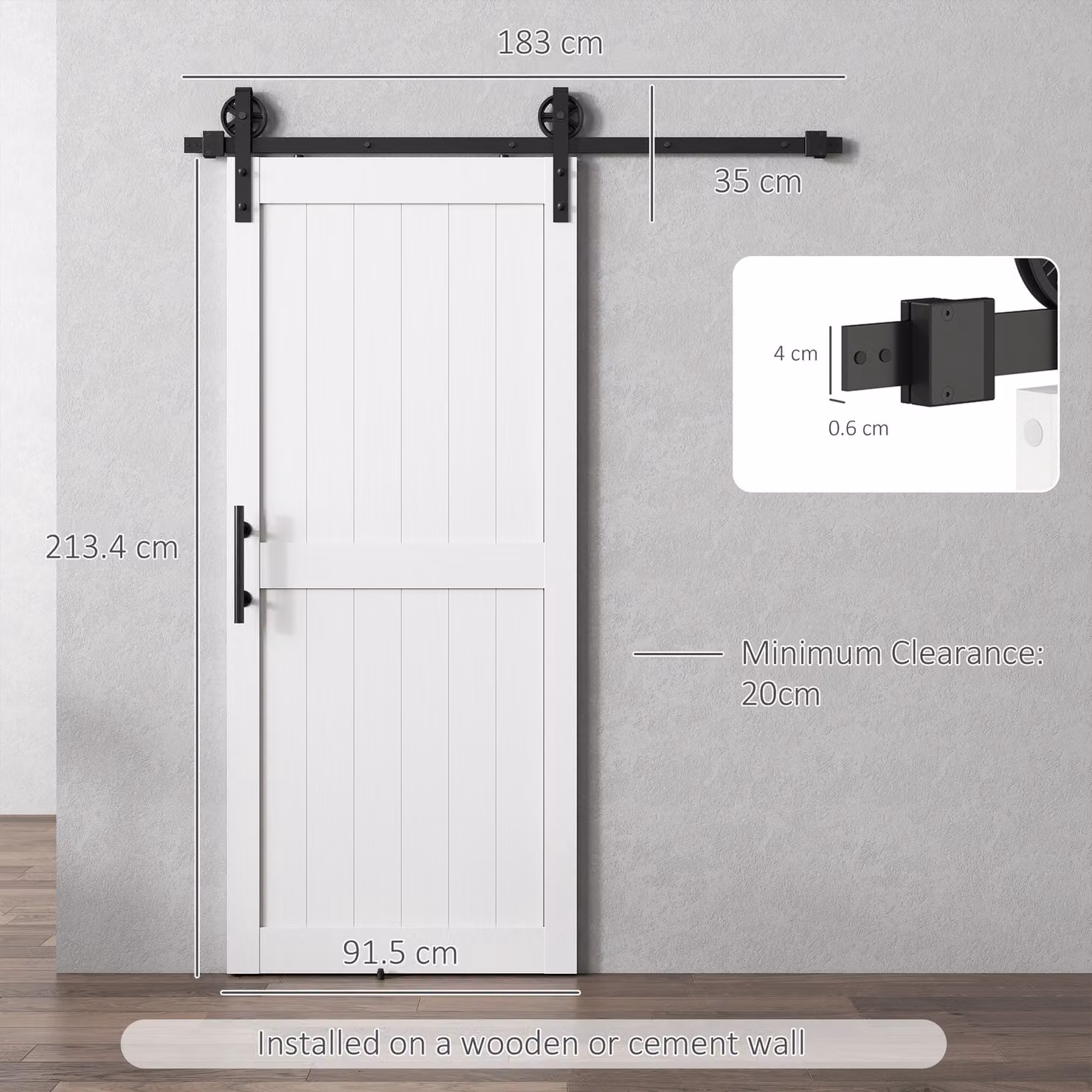 HOMCOM 183cm White Sliding Barn Door Kit with Industrial Hardware and Upgraded Rollers – 3