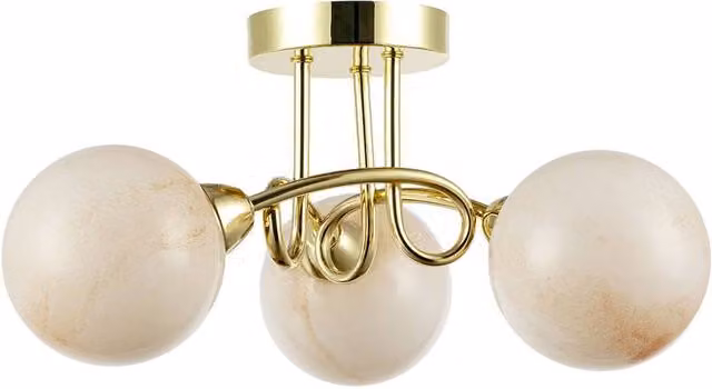 Happy Homewares Modern Gold and Brass Ceiling Light with Amber Glass Spheres
