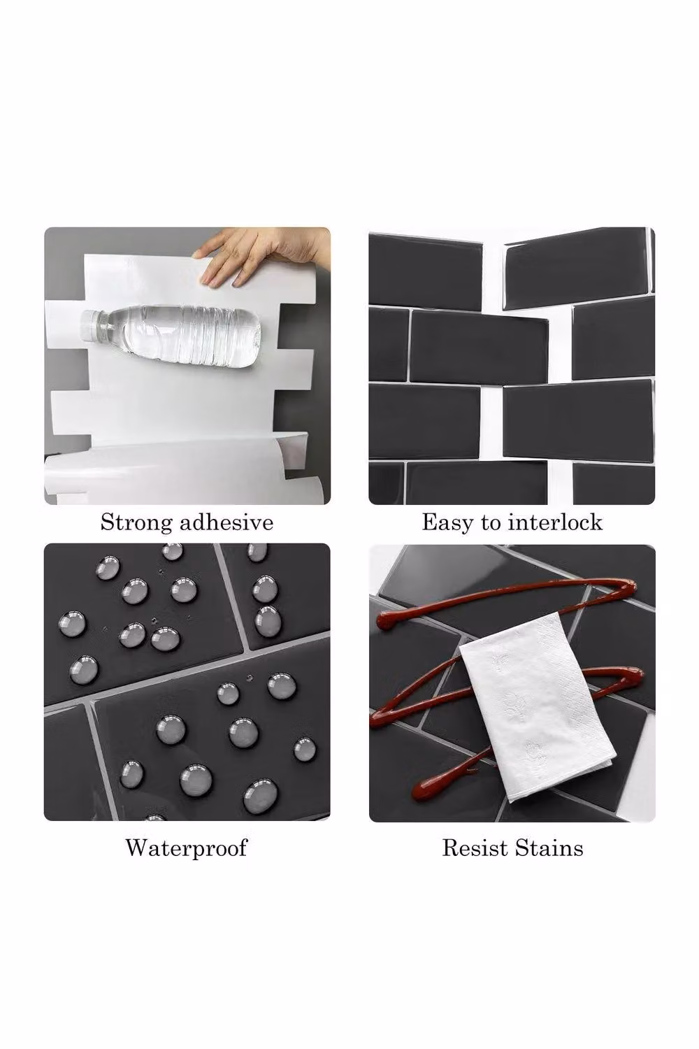 H&O Direct 10-Piece Grey Waterproof Rectangular Tile-Look Adhesive Wall Stickers – 4