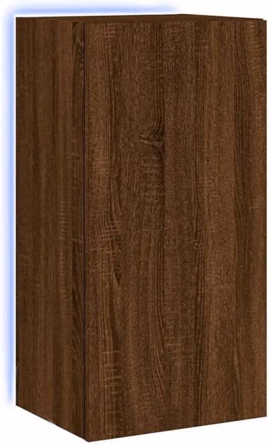 Berkfield Home Modern Wall Mounted TV Cabinet with Integrated LED Lights in Brown Oak, W/D/H: 40.5 x 35 x 80 cm – 1