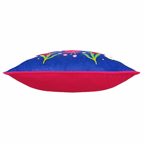 Riva Home Fiesta Folk Floral Velvet Cushion, Multicolour and Blue, W/D/H: 43 x 43 x 43 cm – 2