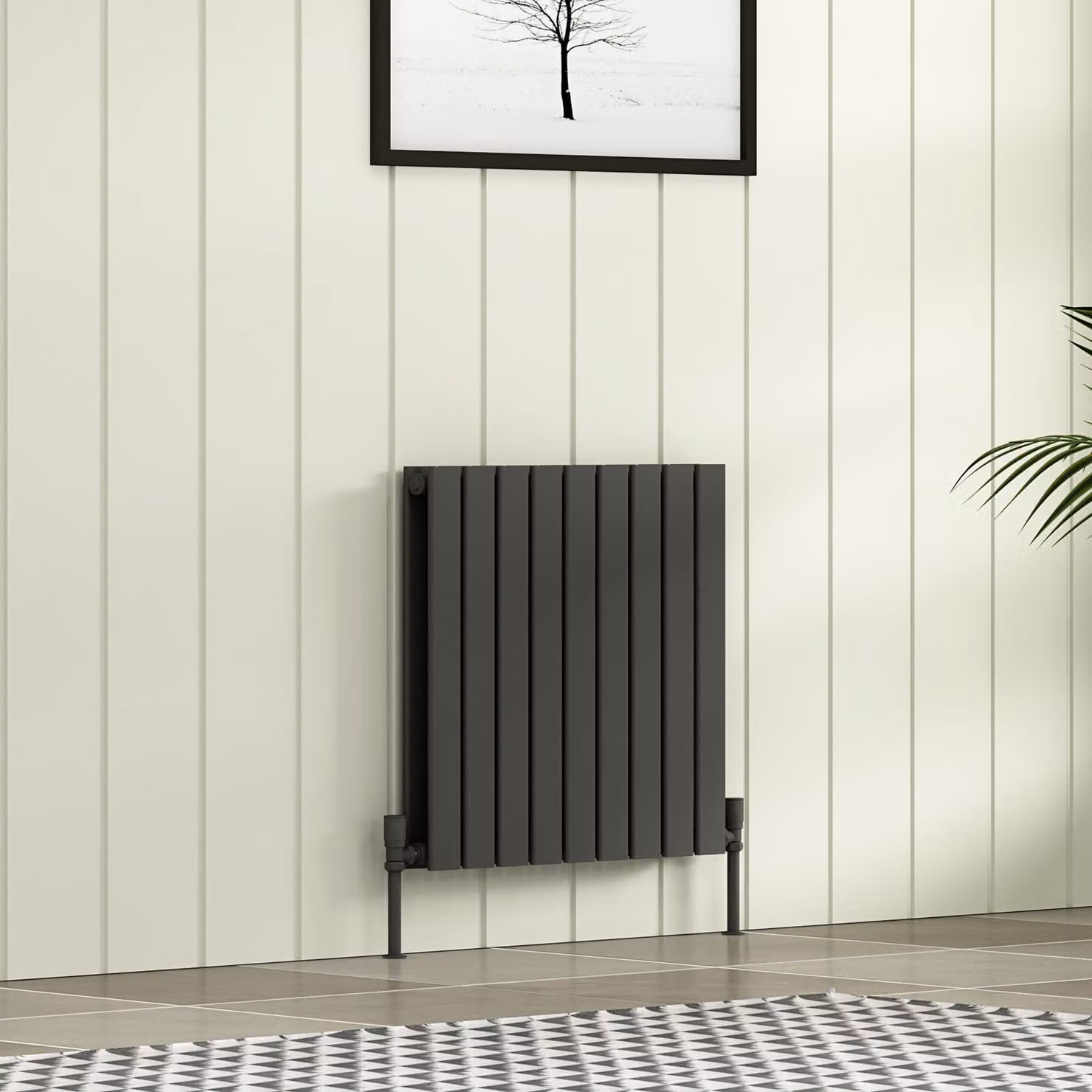 Aurexa Anthracite Double Flat Panel Horizontal Designer Radiator W: 60 cm, H: 61.2 cm