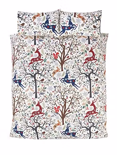 Rapport Home Tatton Christmas Polycotton Duvet Cover and Pillowcase Set in Multicolour, Grey and White, W/D/H: 200 x 200 cm – 1