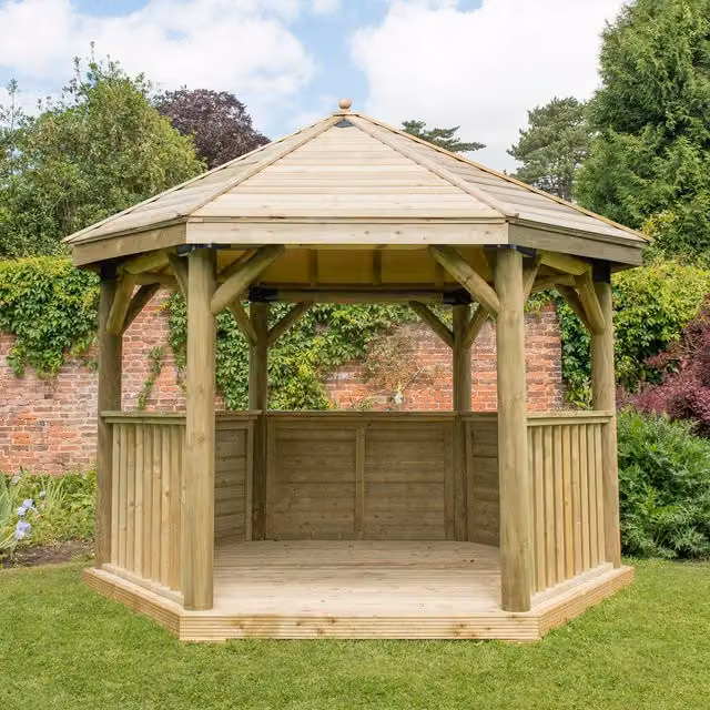 Forest Hexagonal Timber Garden Gazebo in Brown