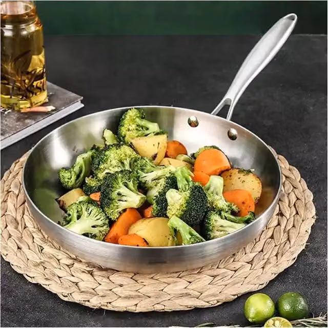 VOGREX Uncoated Stainless Steel Frying Pan with Removable Handle, Silver, 26 cm – 1