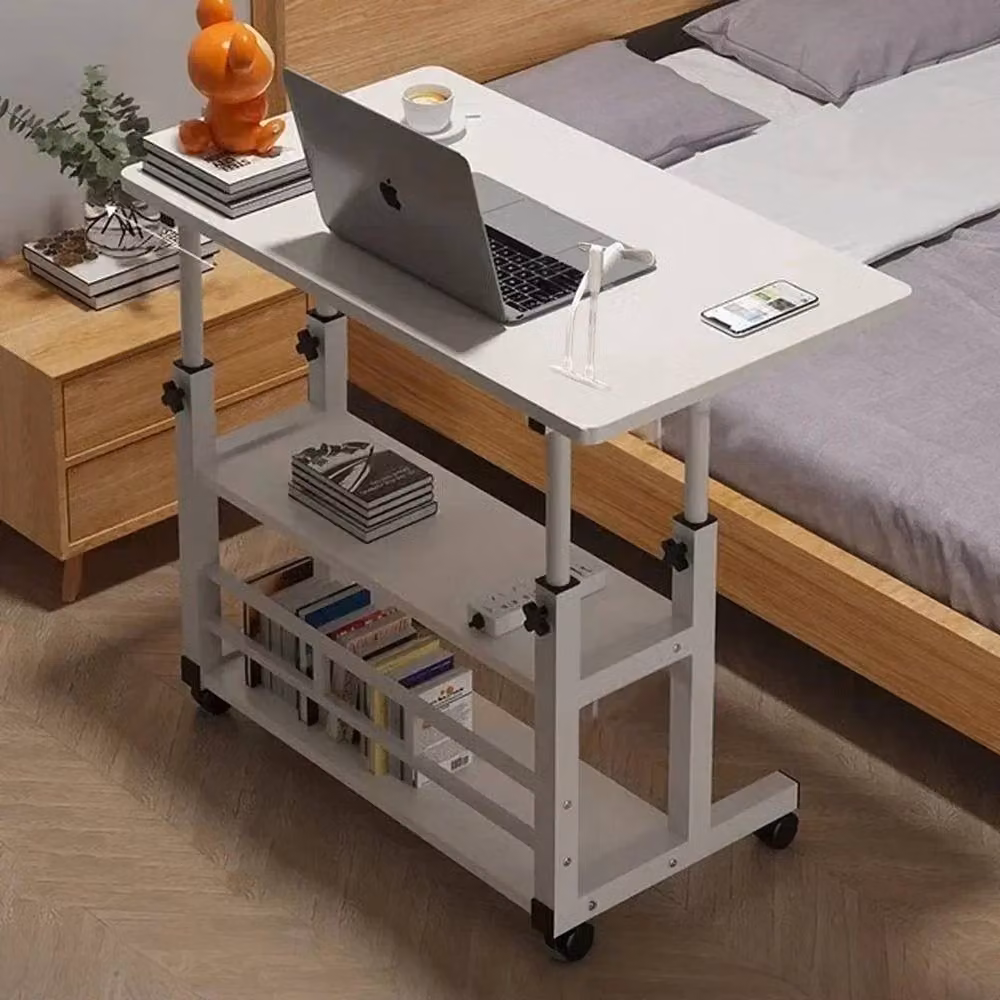 FORGEVIO Height Adjustable Small Computer Desk in White with 3 Tiers – 4