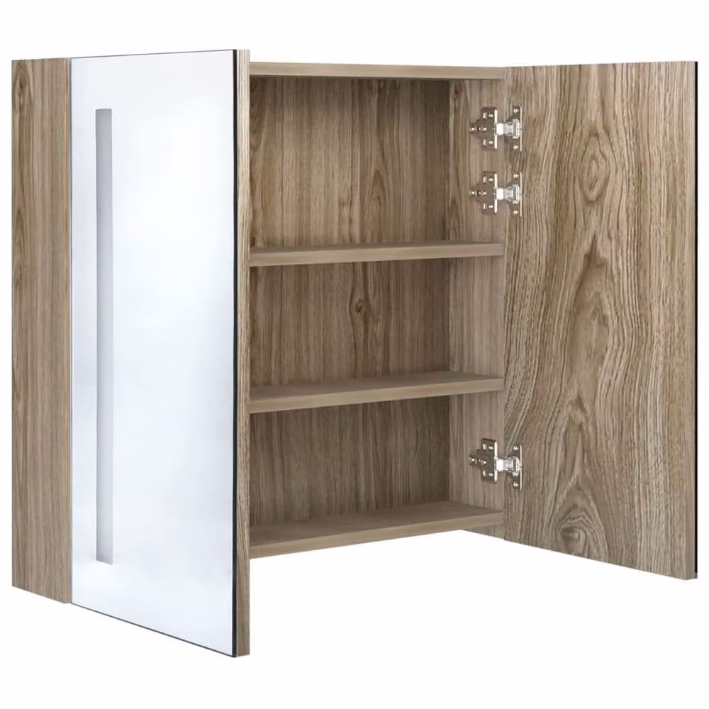 Berkfield Home LED Bathroom Mirror Cabinet in Brown Oak, W/D/H: 62 x 14 x 60 cm – 3