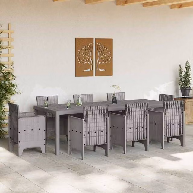 Berkfield Home Extendable Garden Table in Light Grey Poly Rattan, W/D/H: 250 x 100 x 73 cm