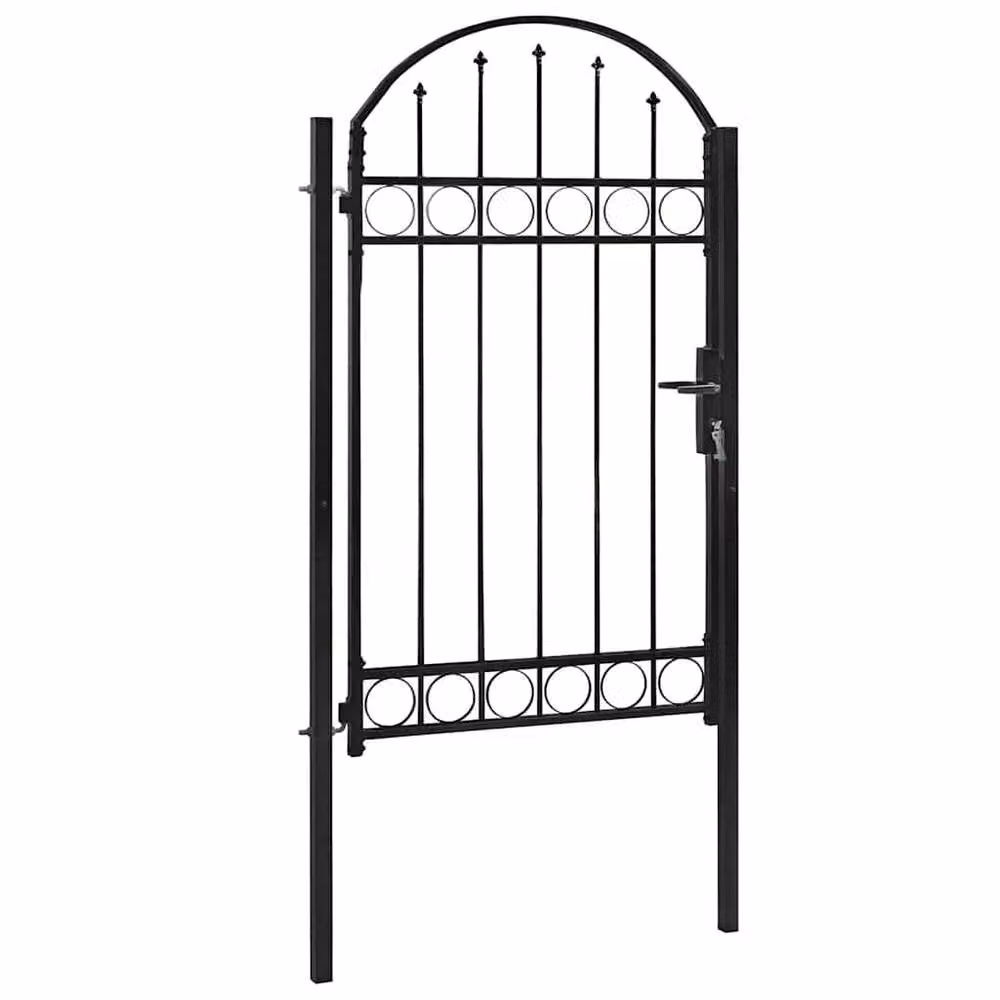 Berkfield Home Elegant Steel Swing Fence Gate with Arched Top, Black, W: 100 cm, H: 175 cm – 3