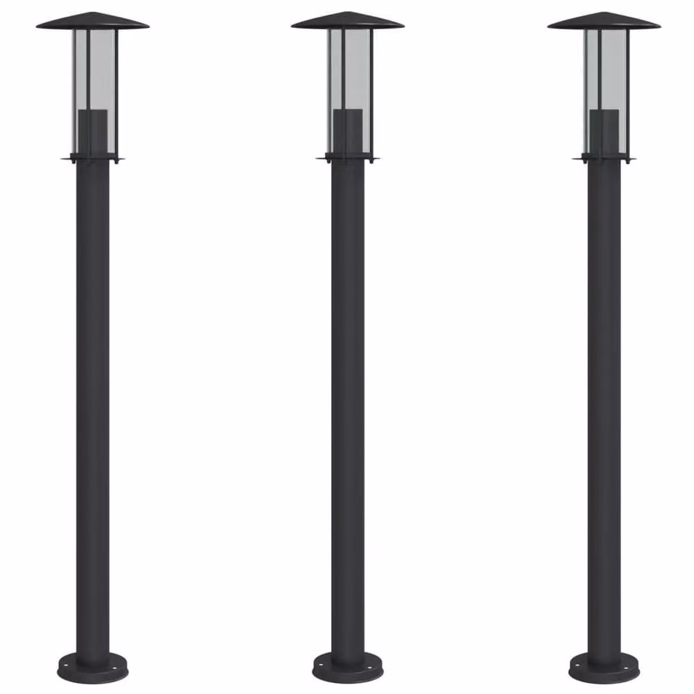Berkfield Home Set of 3 Black Stainless Steel Outdoor Bollard Floor Lamps, Height: 100 cm – 2