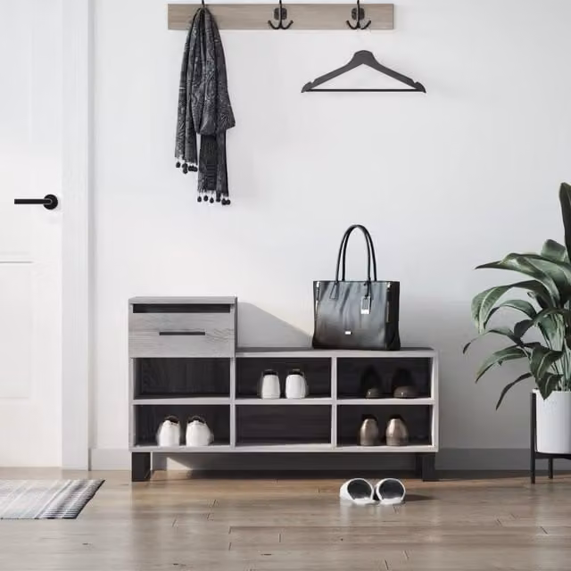 Berkfield Home Modern Grey Shoe Cabinet with Doors and Drawers W/D/H: 102 x 36 x 60 cm – 1
