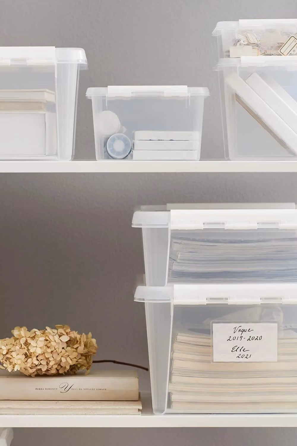 SmartStore Stackable Plastic Storage Box with Lid, White and Transparent, W/D/H: 40.0 x 30.0 x 18.0 cm